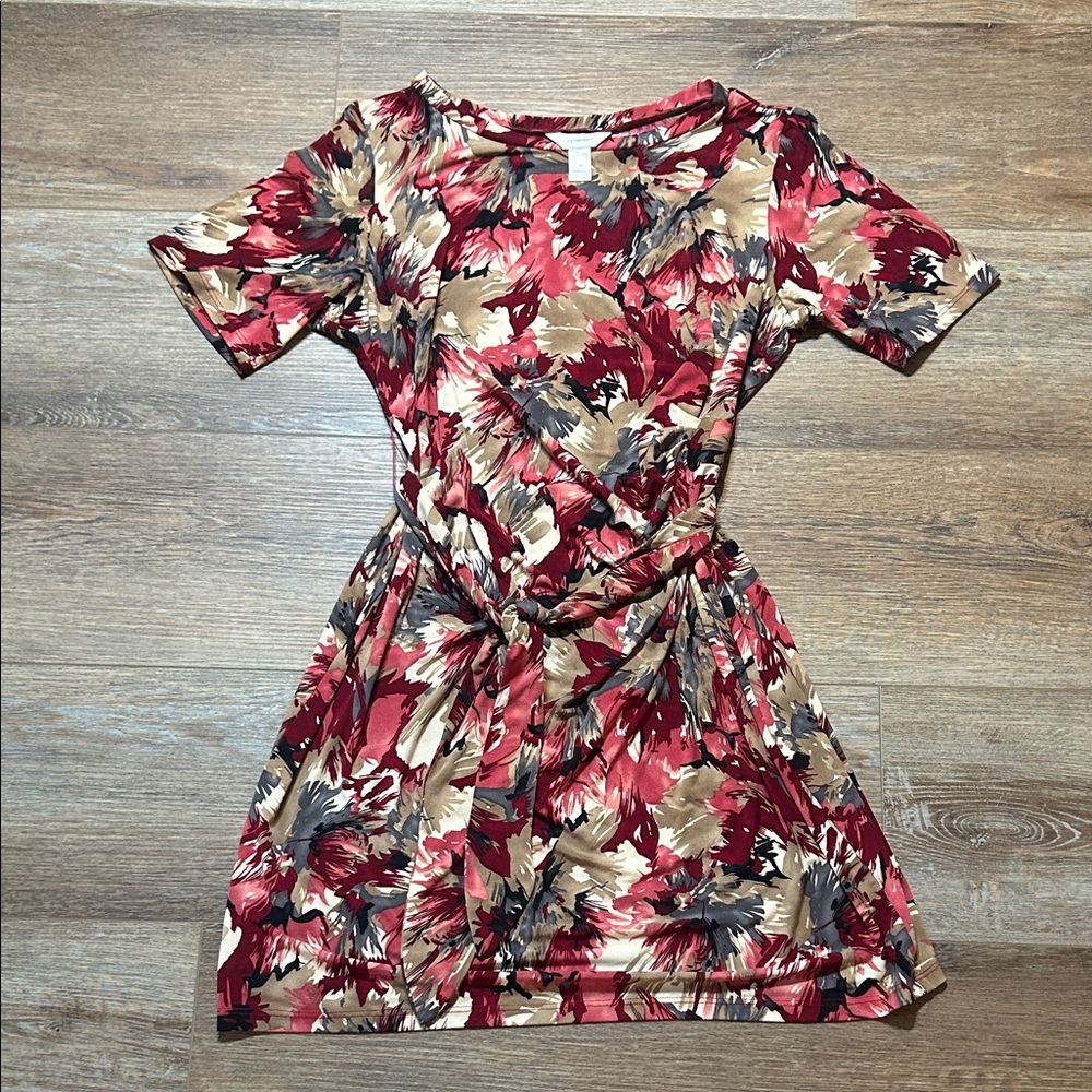 CJ Banks Red and Cream Floral Mini Dress